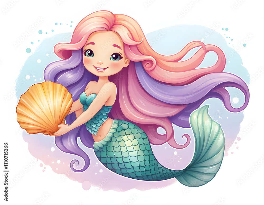 Mermaid with scallop and flowing hair Mermaid with scallop and flowing hair