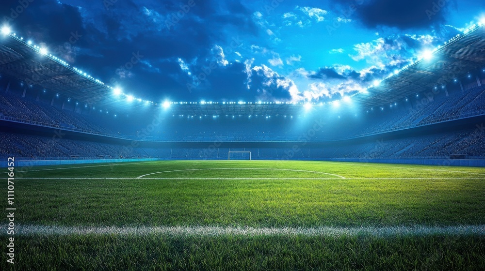 Fototapeta premium Exciting soccer match stadium sports event nighttime wide angle competition