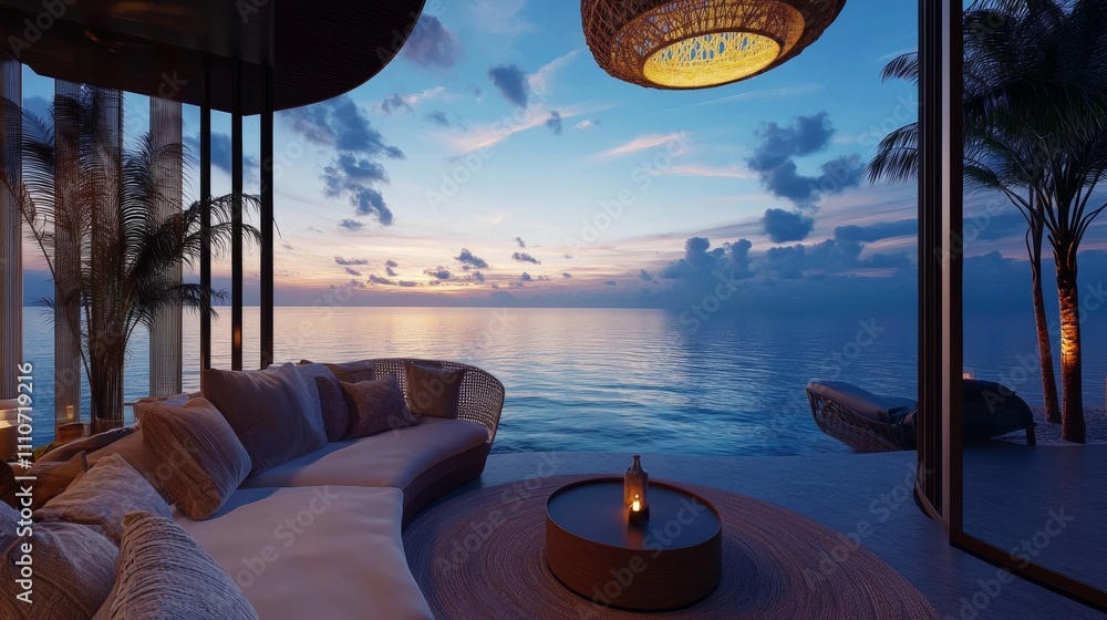 Fototapeta premium Five-star hotel suite with panoramic ocean view