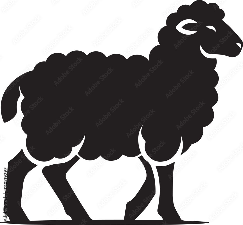 Obraz premium A sheep standing in profile with its tail wagging silhouette vector