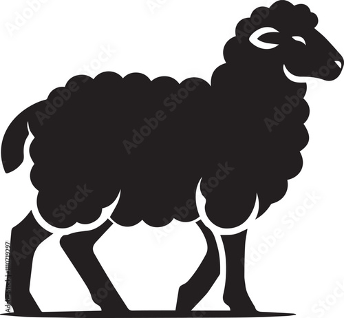 A sheep standing in profile with its tail wagging silhouette vector