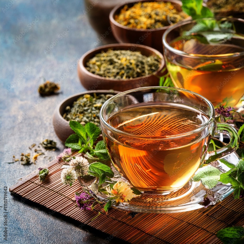 Beautiful herbal teas with copy space Beautiful herbal teas with copy space