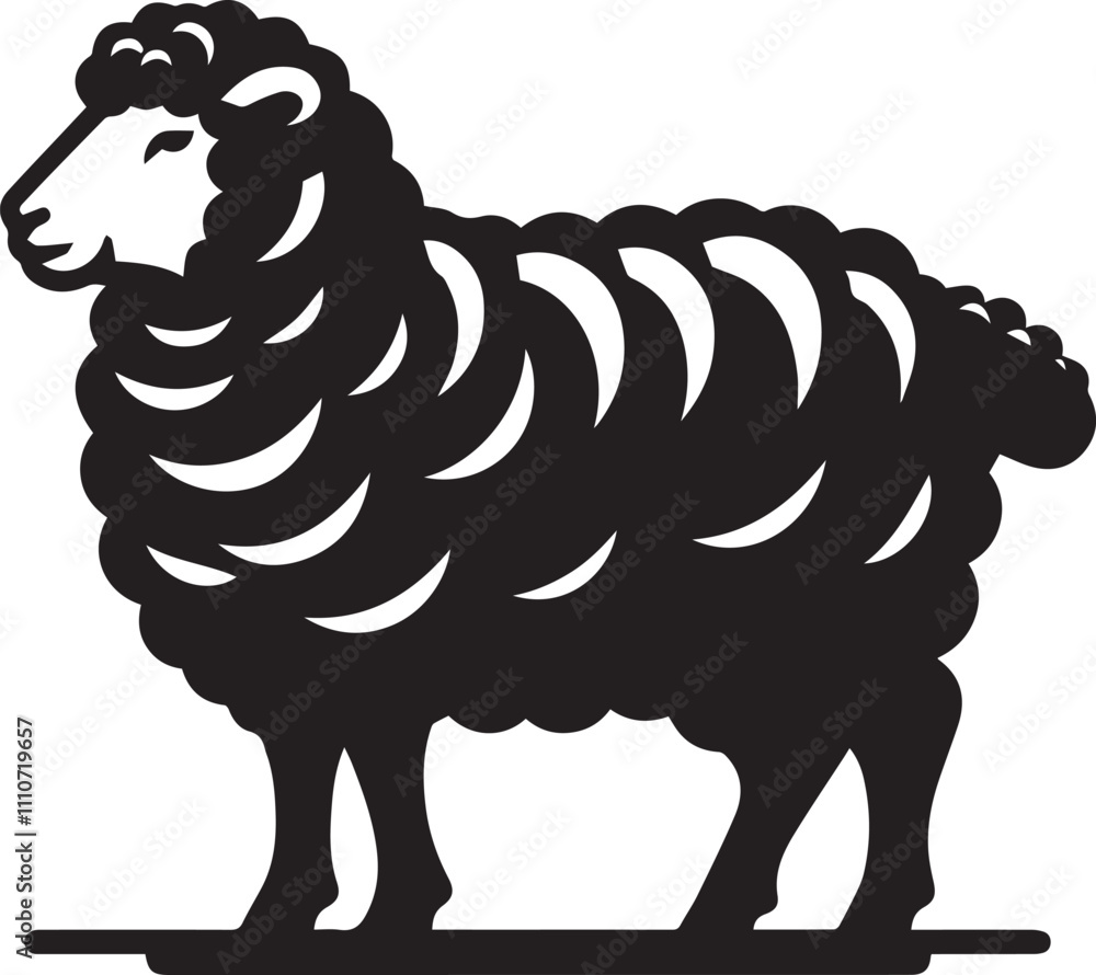 Fototapeta premium A sheep standing in profile with its tail wagging silhouette vector