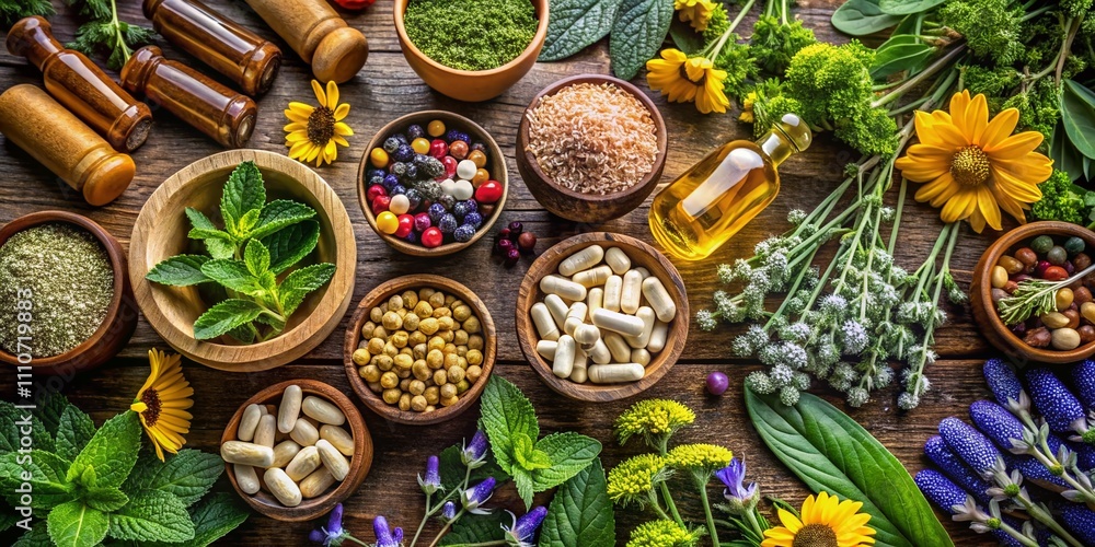 Herbal Medicine: A Collection of Plant Extracts, Supplements, and Pills Showcasing Nature's Healing Power and Holistic Health Benefits for Wellness Enthusiasts and Herbal Remedies Herbal Medicine: A Collection of Plant Extracts, Supplements, and Pills Showcasing Nature's Healing Power and Holistic Health Benefits for Wellness Enthusiasts and Herbal Remedies