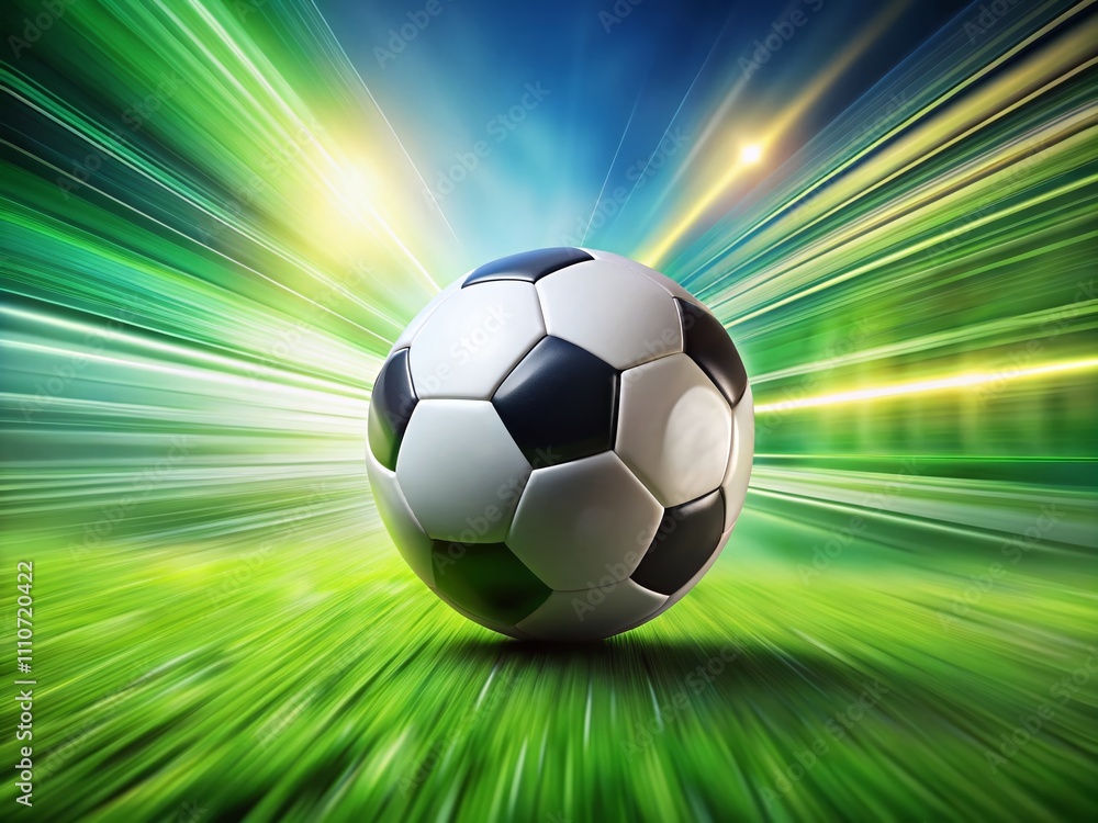 Fototapeta premium High-Performance Speed Soccer Ball on a Dynamic Grass Field with Motion Blur Effect, Capturing the Essence of Fast-Paced Play and Precision for Soccer Enthusiasts and Athletes