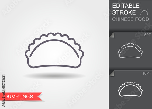 Chinese jiaozi steamed dumplings. Line icon with editable stroke with shadow