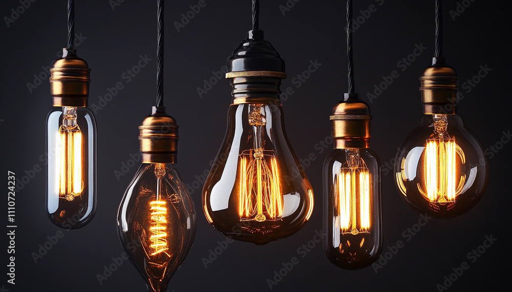 Obraz premium Vintage style light bulbs in hanging fixtures create ambiance
