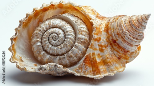 A detailed close-up of a beautiful seashell showcasing intricate patterns and textures.