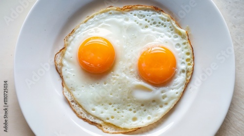 Freshly cooked sunny-side-up eggs served on a simple white plate against a light background