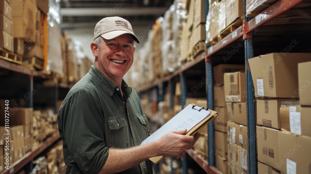 Worker working in warehouse with store inventory.