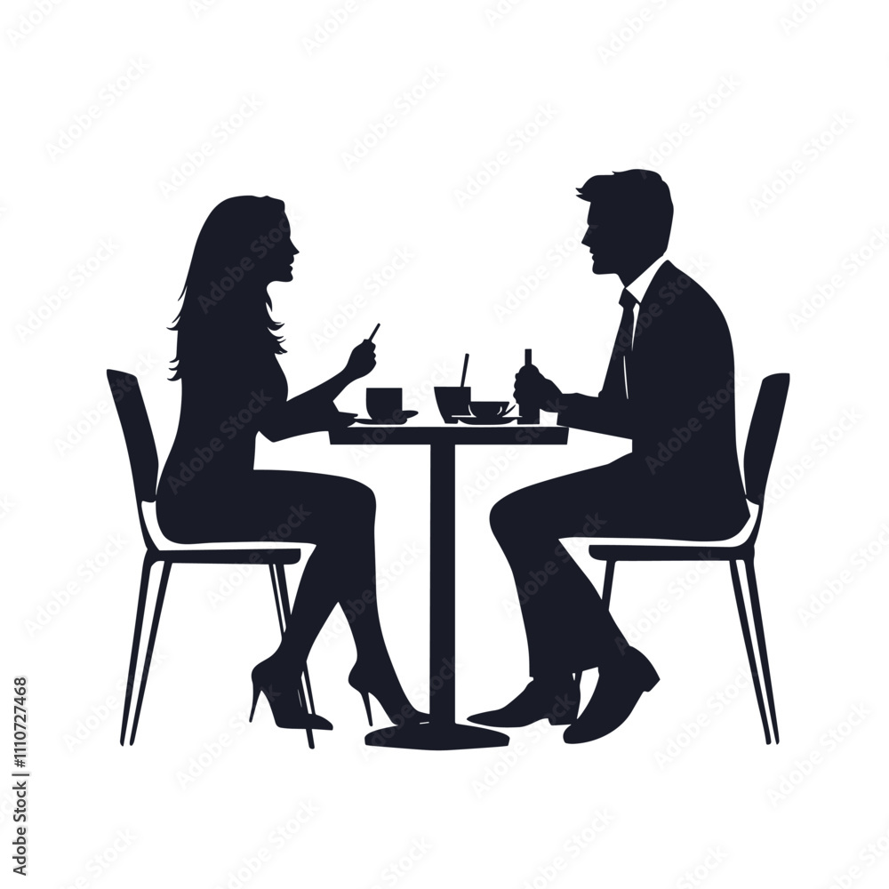 vector silhouette of a man and a woman at a table negotiating on a white background . Generative AI vector silhouette of a man and a woman at a table negotiating on a white background . Generative AI