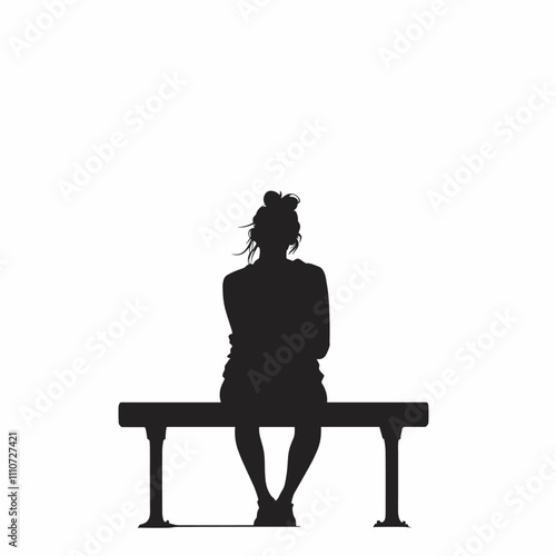 vector silhouette of a girl on a bench on a white background . Generative AI