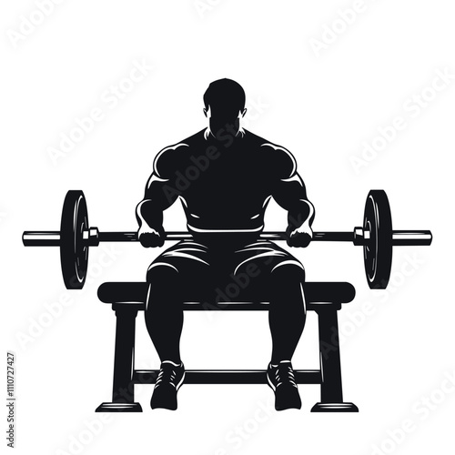 vector silhouette of a male bodybuilder with a barbell on a white background. Generative AI