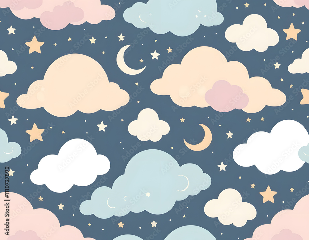 Pastel clouds and crescent moon night sky Pastel clouds and crescent moon night sky