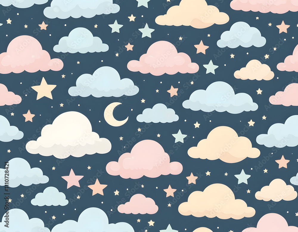 Pastel clouds and stars night sky pattern Pastel clouds and stars night sky pattern