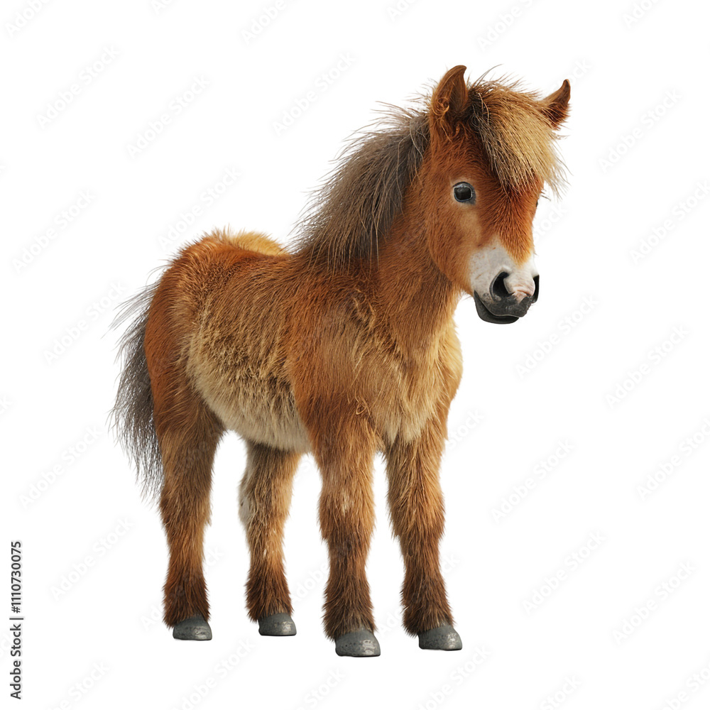 Fototapeta premium Cute Brown Pony Standing On White Background