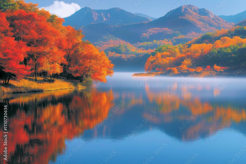 Fototapeta premium autumn landscape with lake