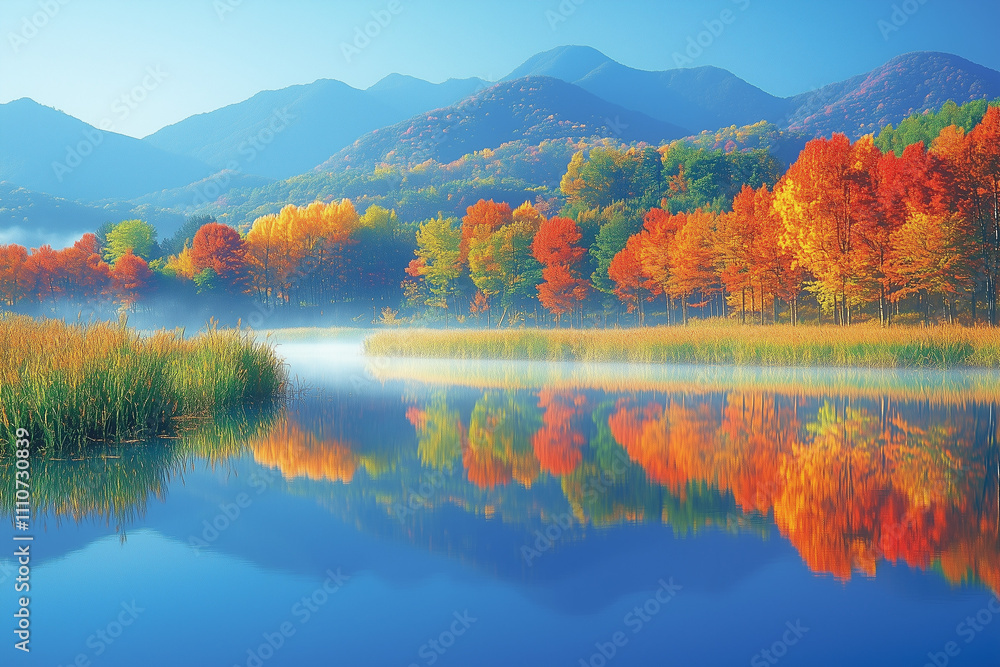 Naklejka premium autumn landscape with lake