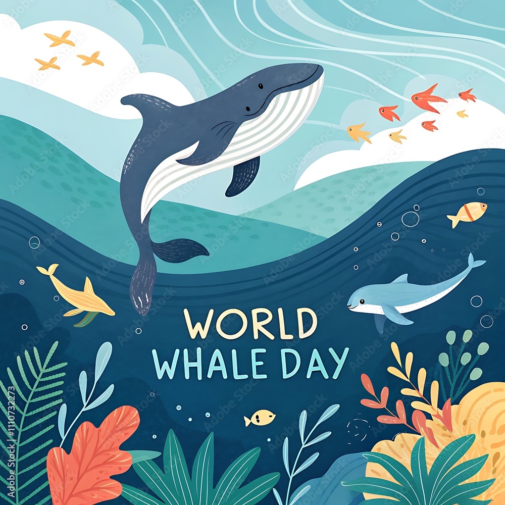 Naklejka premium world whale and dolphin day illustration
