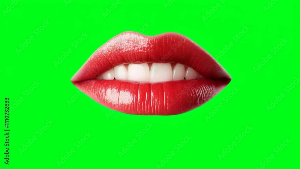 Bright red lips animated on a vibrant green background showcasing a dynamic expression and lively movement Bright red lips animated on a vibrant green background showcasing a dynamic expression and lively movement