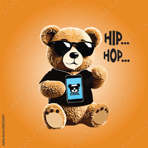 stay hype slogan with bear doll in street fashion style and sunglasses vector illustration