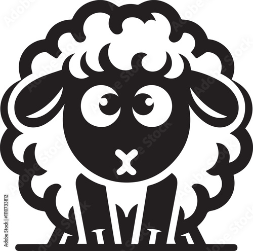 A sheep with a large puff of wool looking shy silhouette vector