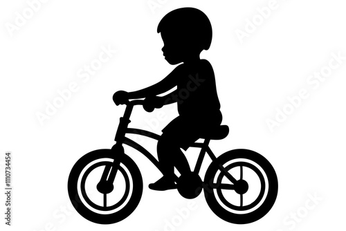 Baby bicycle riding silhouette on a white background.