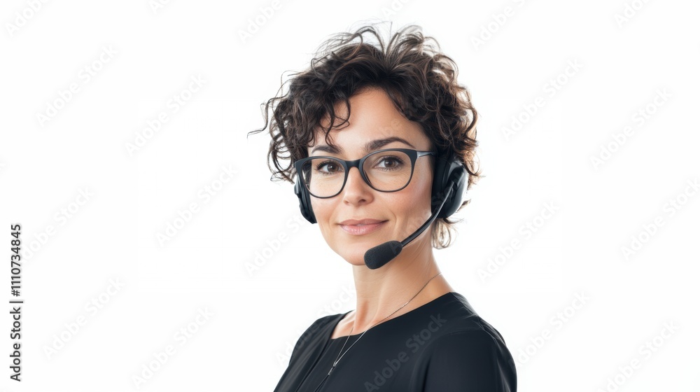 Customer support representative with headset Customer support representative with headset
