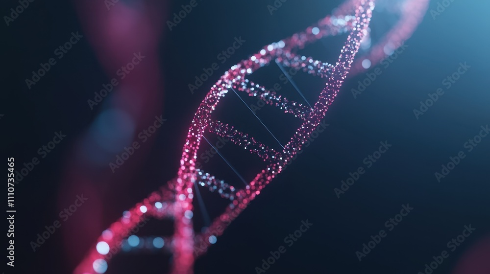 A close-up view of a DNA double helix, showcasing intricate details and vibrant colors against a blurred background, symbolizing genetics and molecular biology.