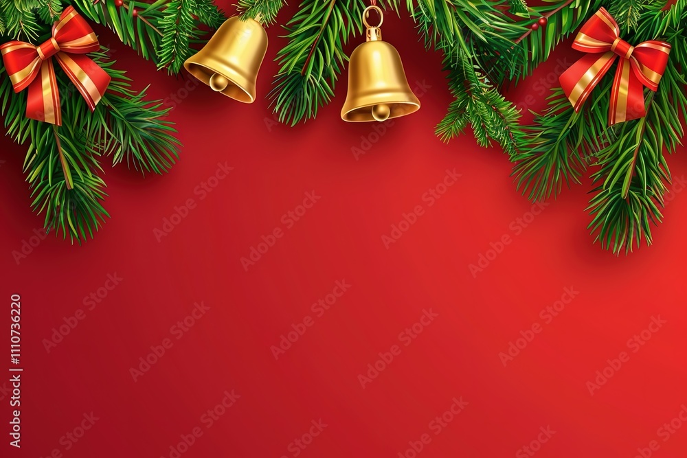 A red background with two bells and a red ribbon A red background with two bells and a red ribbon