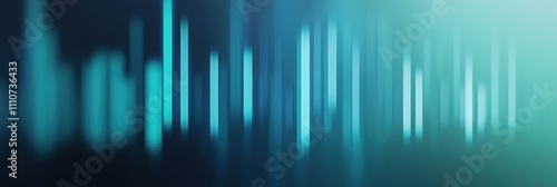 Abstract digital visualization with vertical lines representing sound waves or data, featuring blue and teal hues against a blurred background.