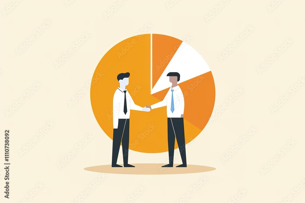 Fototapeta premium Two men shaking hands in front of a pie chart