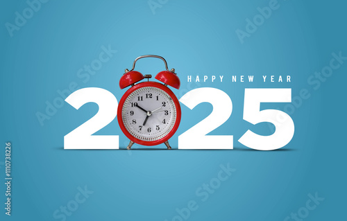 Happy new year 2025 concept background. Happy new year 2025 alarm clock concept.