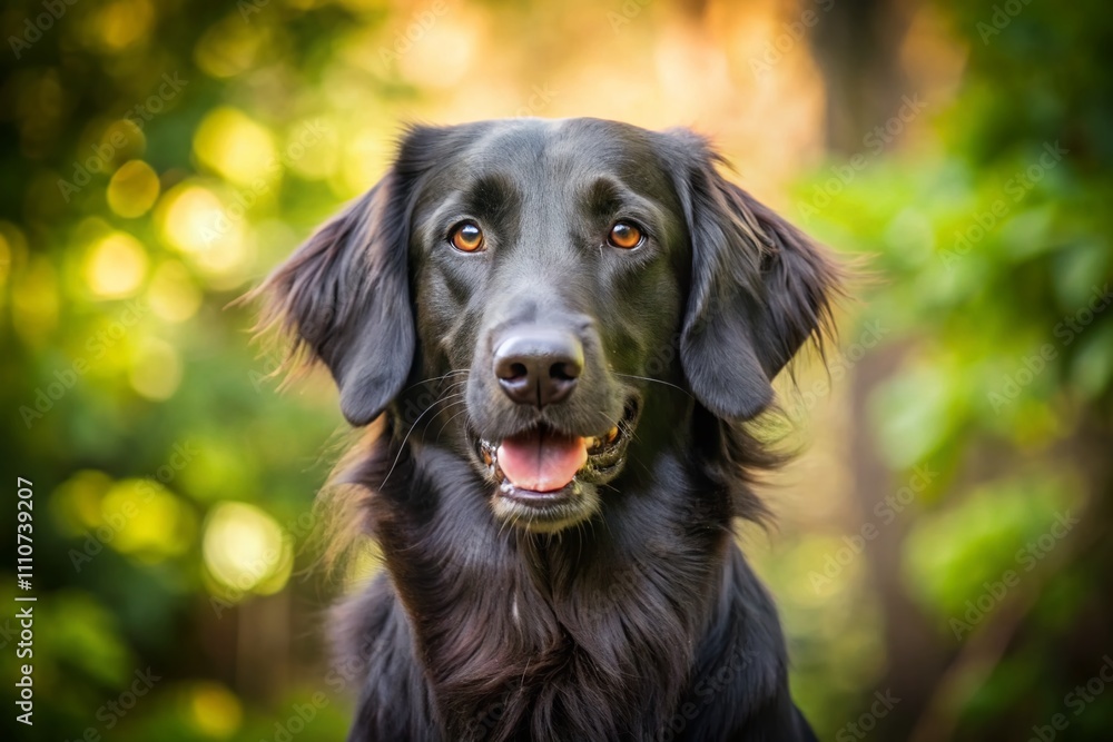 Majestic Portrait of a Flat-Coated Retriever in a Natural Setting, Showcasing Its Elegant Features and Playful Personality Against a Soft Blurred Background Majestic Portrait of a Flat-Coated Retriever in a Natural Setting, Showcasing Its Elegant Features and Playful Personality Against a Soft Blurred Background