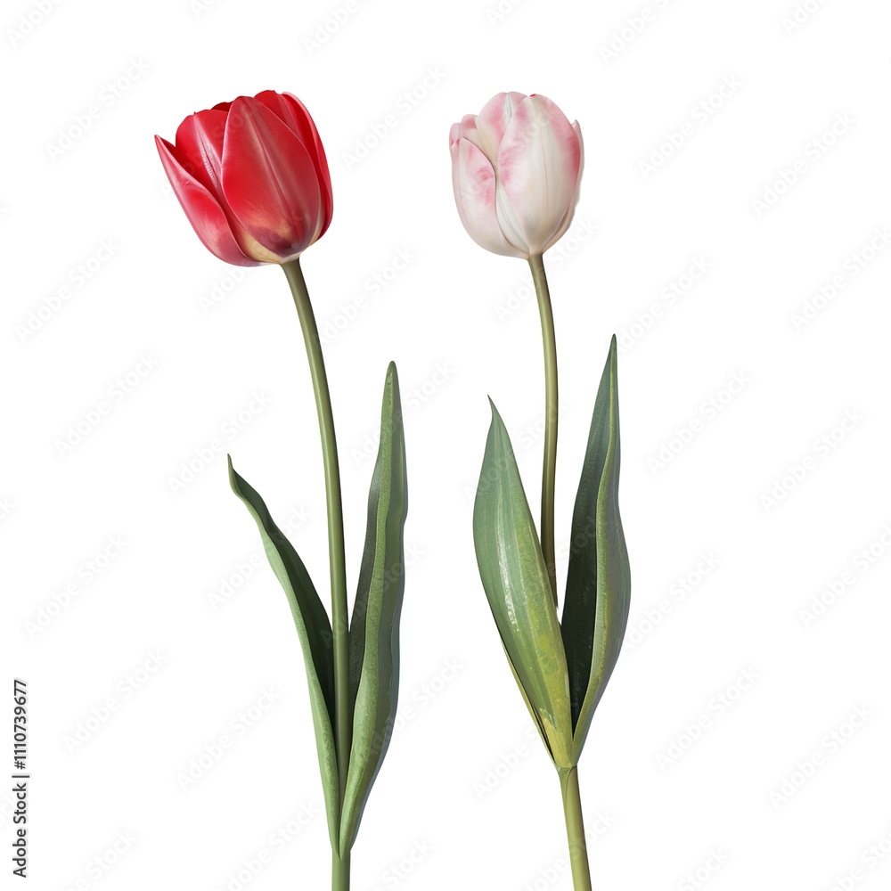 Two Tulips - Red and White Two Tulips - Red and White