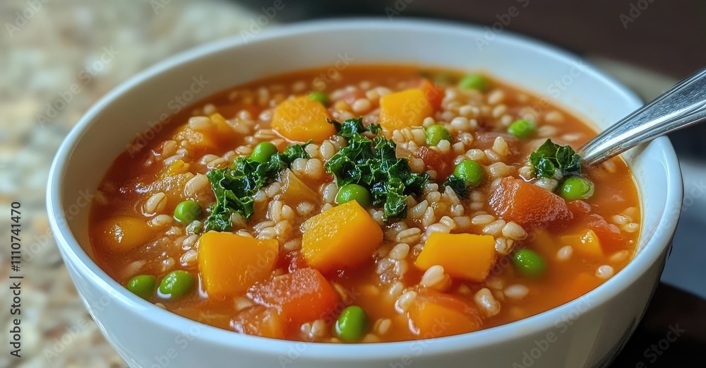Homemade Italian Winter Minestrone Soup with Vegetables. AI generated illustration. Homemade Italian Winter Minestrone Soup with Vegetables. AI generated illustration.