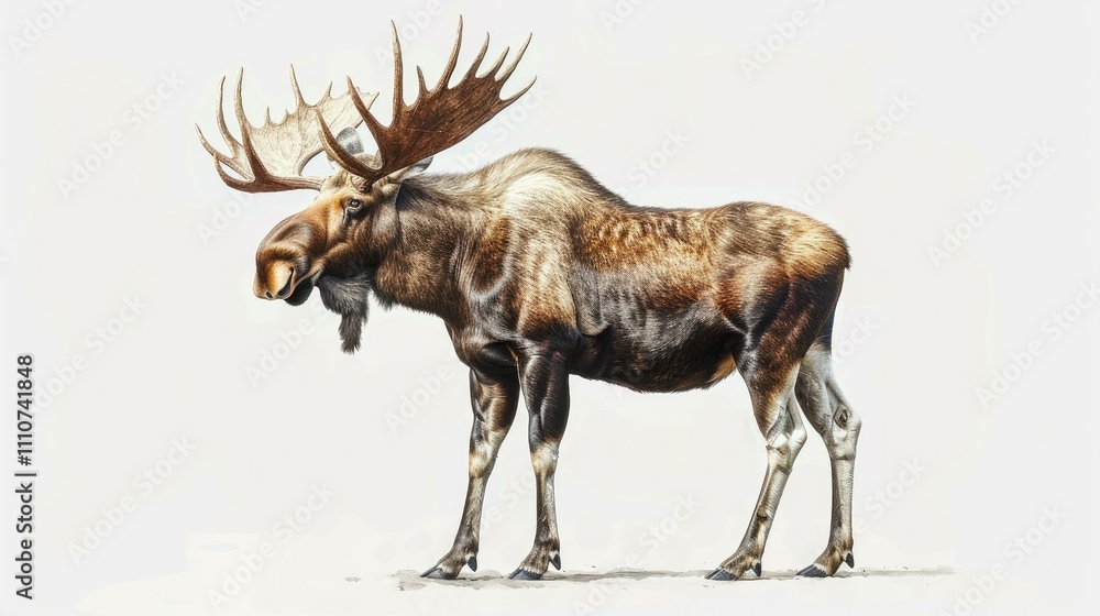 A detailed illustration of a moose showcasing its majestic antlers and robust body. A detailed illustration of a moose showcasing its majestic antlers and robust body.