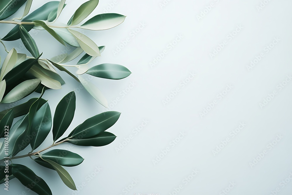 Lush Green Leaves on a Light Blue Background Lush Green Leaves on a Light Blue Background