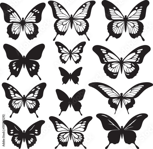 Set of butterfly silhouette illustration on a white background vector.