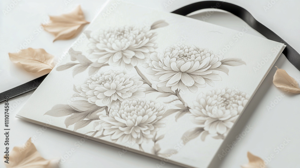 An elegant condolence card design featuring delicate white chrysanthemums as the focal point An elegant condolence card design featuring delicate white chrysanthemums as the focal point