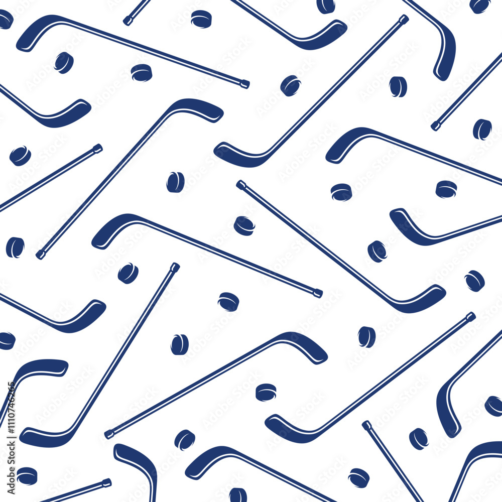 Hockey background, pattern set. Collection icons hockey. Vector