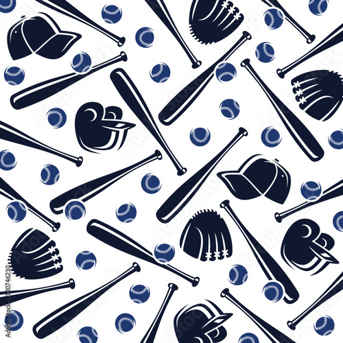 Baseball background, pattern set. Collection icons baseball. Vector