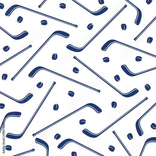 Hockey background, pattern set. Collection icons hockey. Vector