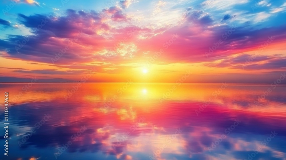 Sunset over a peaceful lake with colorful skies reflected in the water Sunset over a peaceful lake with colorful skies reflected in the water
