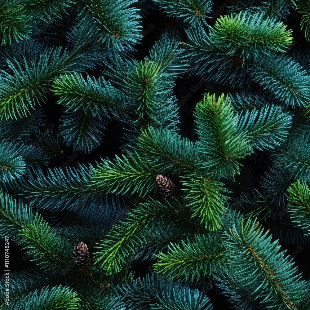 Christmas Tree Background with Natural Colorado Blue Spruce Twigs, Lush Coniferous Pattern Christmas Tree Background with Natural Colorado Blue Spruce Twigs, Lush Coniferous Pattern