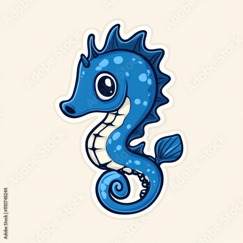 Adorable cartoon seahorse with blue scales and big eyes. photo