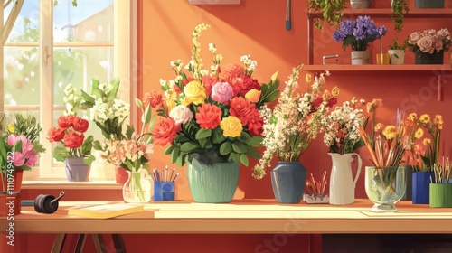 Colorful Floral Arrangement in a Flower Shop