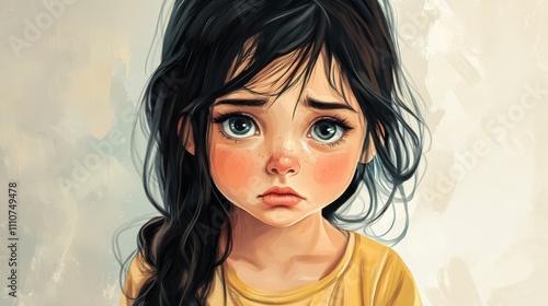 Sad Girl Portrait: Digital Painting Illustration