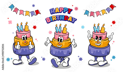 happy birthday set  with cartoon characters cake