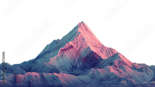 Snow mountain peaks landscape  a wintry panorama , a clear view of the sky, isolated on white background.